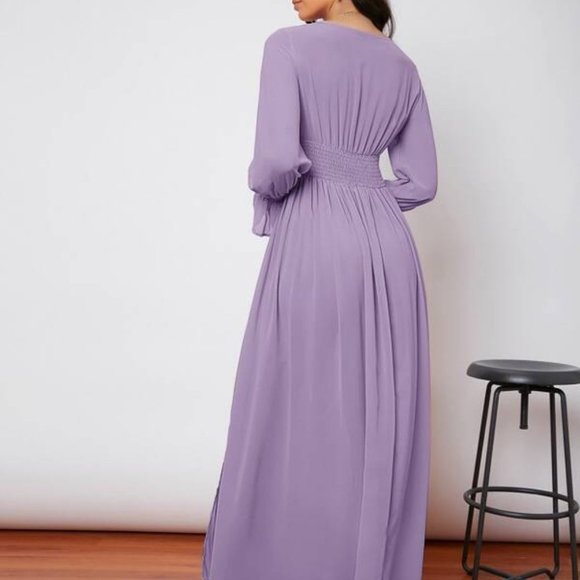 Boho purple shirred waist wrap hem maxi dress - Picture 2 of 10